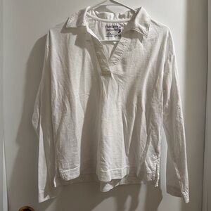 Faherty White Organic Cotton Long Sleeve V-Neck